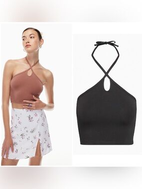 NWT Aritzia Sunday Best Black Anisa Halter Top Neck Tie L